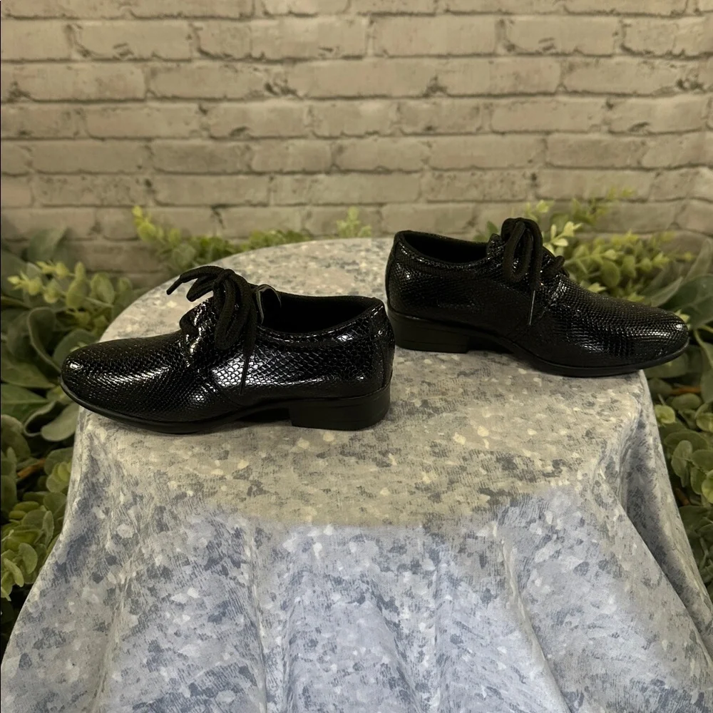 Glossy Black Reptile-Textured Almond Toe Dress Oxfords Toddler Boys 5.5🖤NWOT